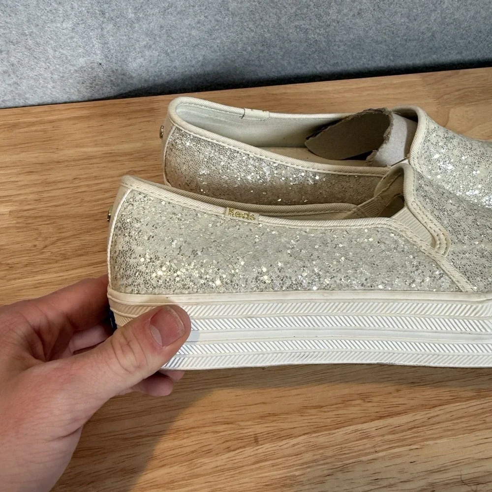 KEDS FOR KATE SPADE New York White Glitter Slip-on Sneaker Sz. 9.5 - Picture 2 of 12